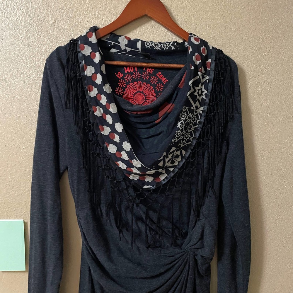 Desigual Black Midi Dress with Patterned Cowl Neck - Picture 5 of 11